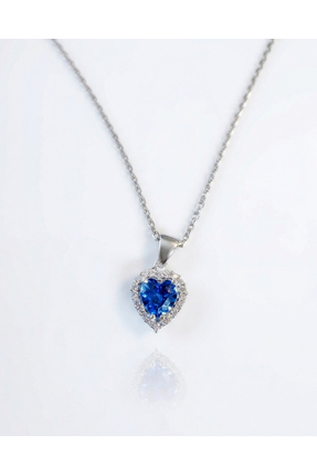 ERU JEWELLERY 925 Ayar Gümüş Tanzanit Taşlı Kalp Kolye – Zirkon Detaylı Kadın...