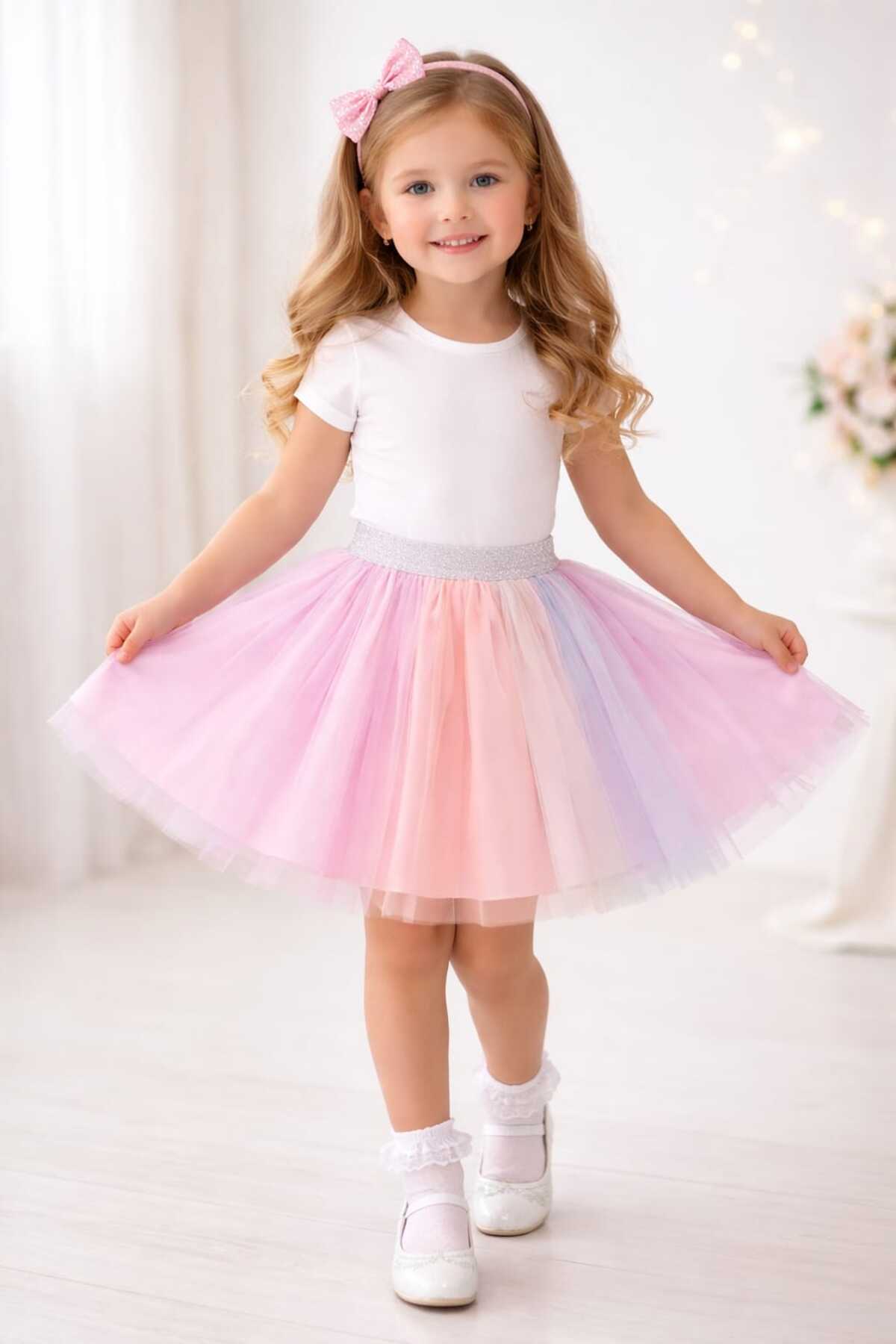 Neon  KIZ ÇOCUK RENKLİ TÜTÜ ETEK 23 NİSAN ÖZEL GÜN BAYRAM 4/5/6/7/8/9 YAŞ - Görsel 2