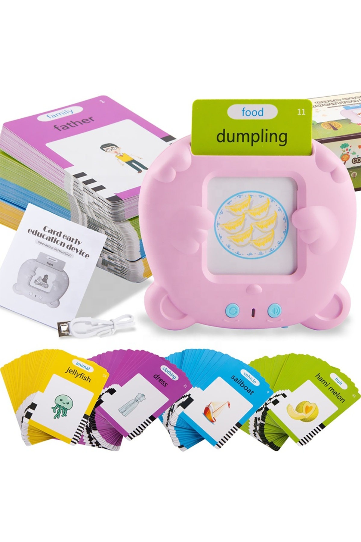Generic Konuşan Flash Kart İngilizce Öğrenme Oyuncağı 224 Kelime – 112 Kart - Pembe fotoğrafı 2 (önizleme)
