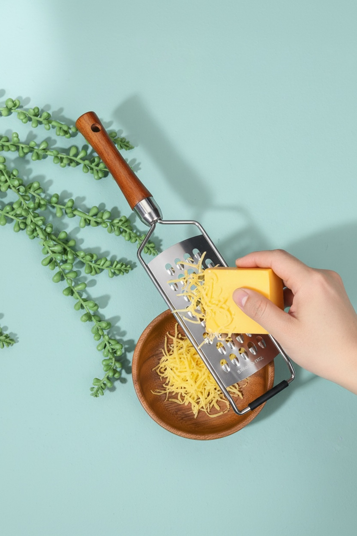 Paslanmaz Çelik El Rendesi Ahşap Saplı – Peynir, Sebze, Çikolata Rendesi Mutfak Rende Aparatı