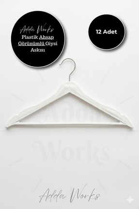 Adda Works Beyaz Plastik Ahşap Görünümlü Elbise Askısı 12’li Set – Dayanıklı,...
