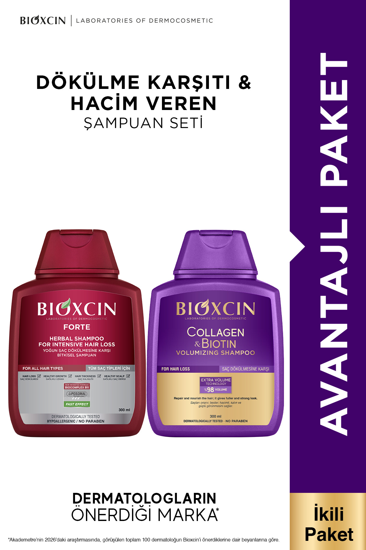 Bioxcin Dökülme Karşıtı & Hacim Veren Şampuan Seti - Forte, Collagen & Biotin — B10375