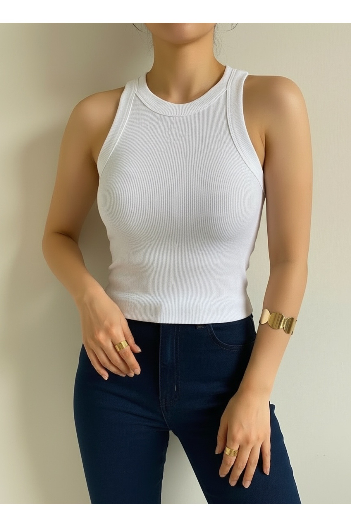 NEWORGINAL Γυναικεία βαμβακερή μπλούζα με φαρδιά τιράντες και ελαστική βάση