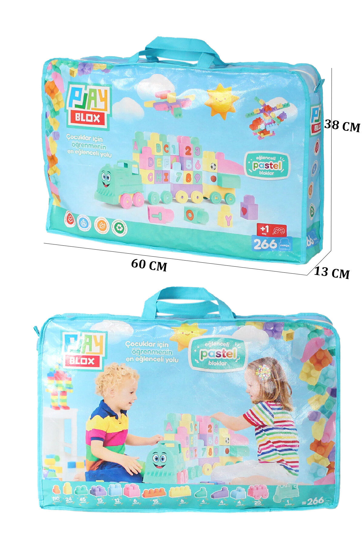 Asya Oyuncak Play Blox Yapı Oyuncakları 3035 Pastel Renkler Mega Blok Tren Seti 266 Parça Çantalı fotoğrafı 4 (önizleme)