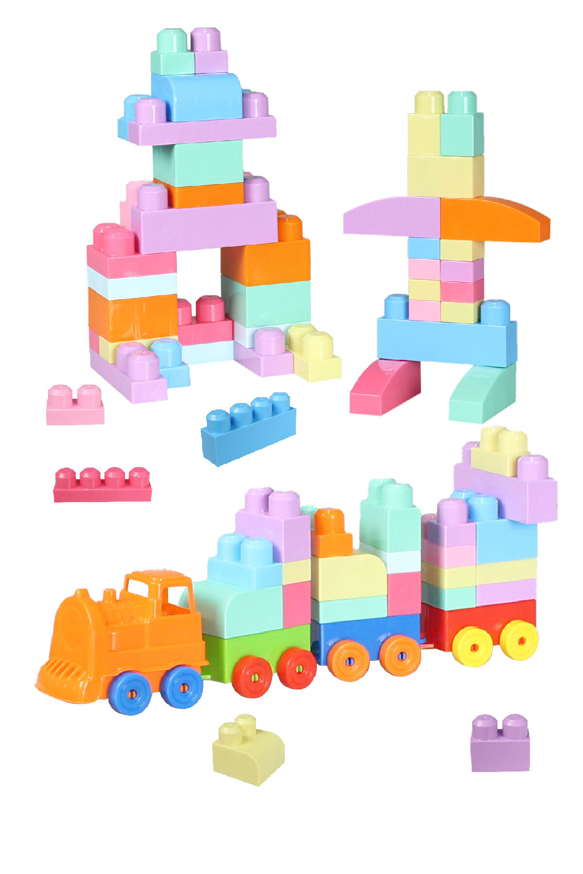 Asya Oyuncak Play Blox Yapı Oyuncakları 3035 Pastel Renkler Mega Blok Tren Seti 266 Parça Çantalı fotoğrafı 3 (önizleme)