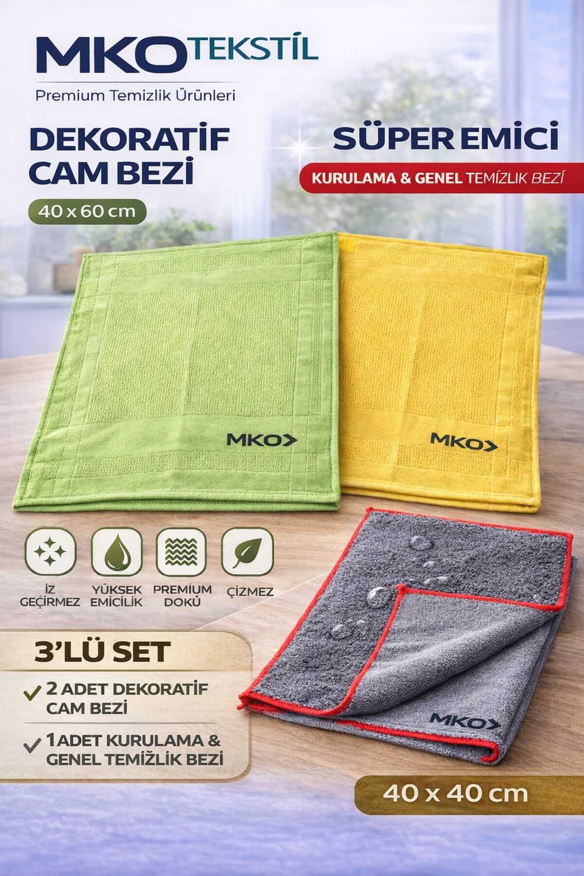 MKO TEKSTİL 2ADET DEKORATİF CAM BEZİ VE 1 ADET SÜPER EMİCİ