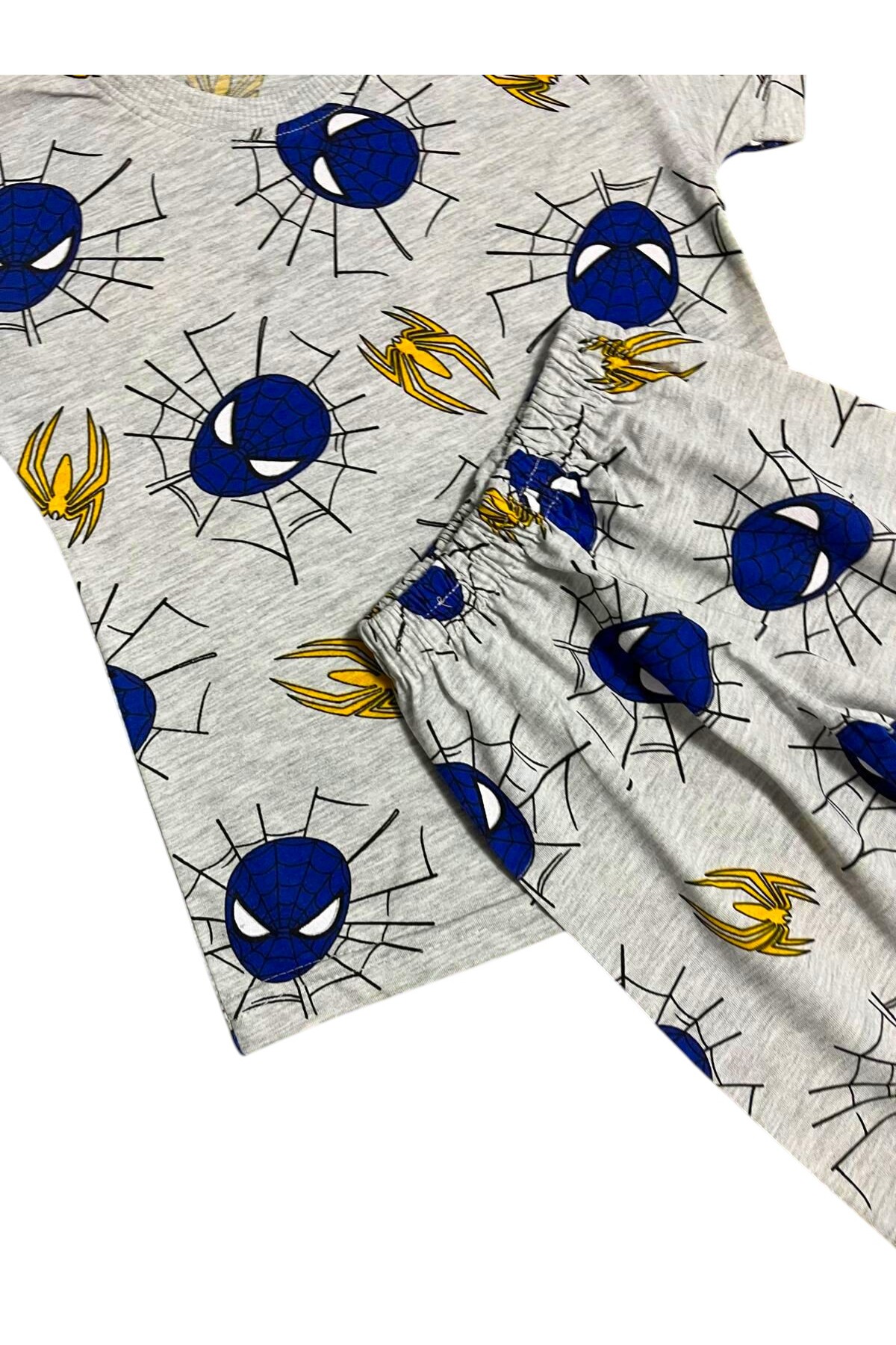 Fil Kids Erkek Çocuk Pamuklu Yazlık İnce Kumaş Gri Örümcek Desenli Kısa Kollu Şortlu Yazlık Pijama Takımı fotoğrafı 3 (önizleme)