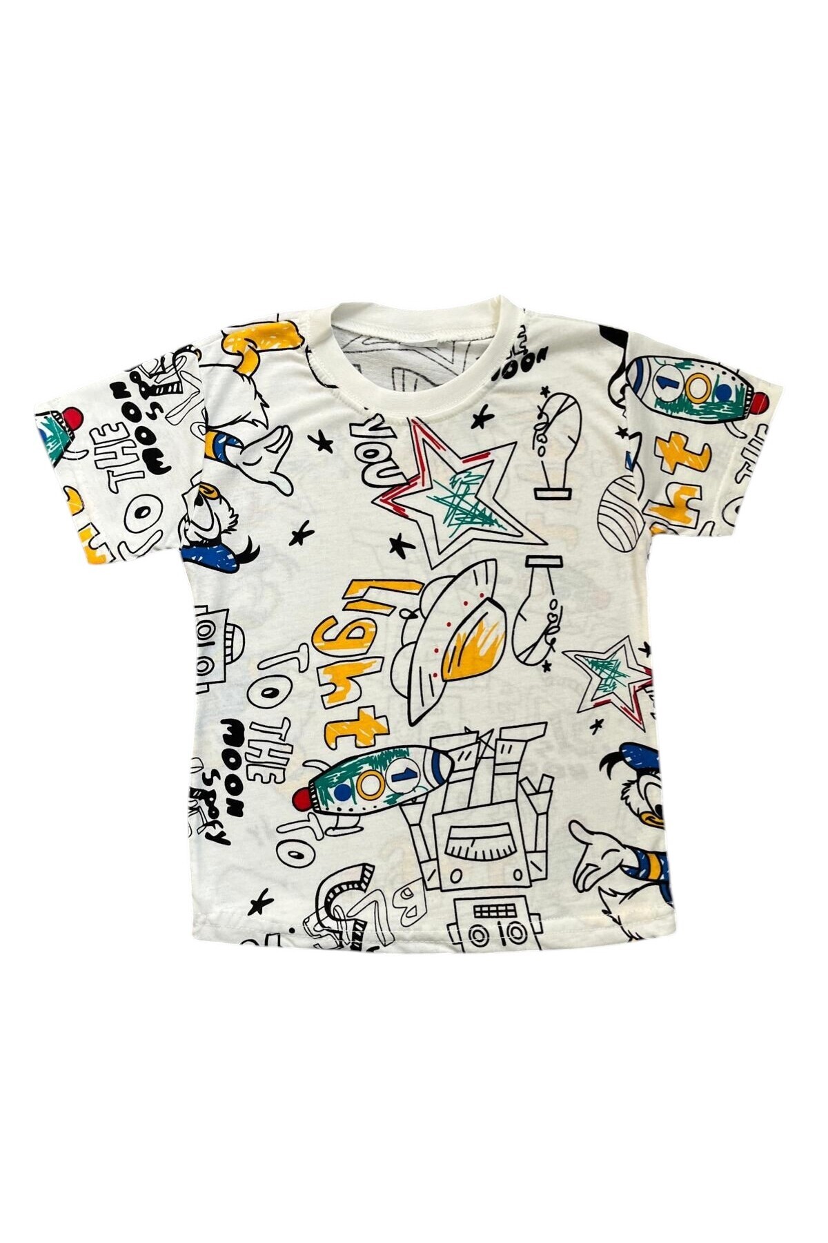 Fil Kids Erkek Çocuk Pamuklu Yazlık İnce Kumaş Beyaz Roket Desenli Kısa Kollu Şortlu Yazlık Pijama Takımı fotoğrafı 4 (önizleme)