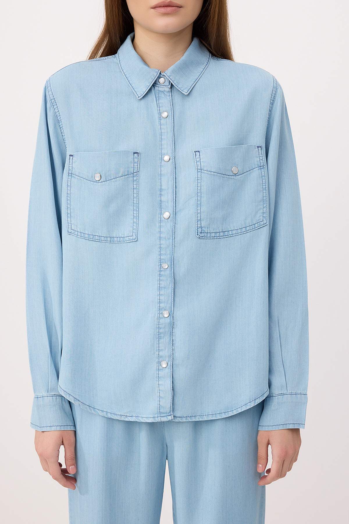 Trendyolmilla  Mavi Oversize/Geniş Kesim More Sustainable %100 Tencel Gömlek TWOSS26GO00119 - Görsel 3