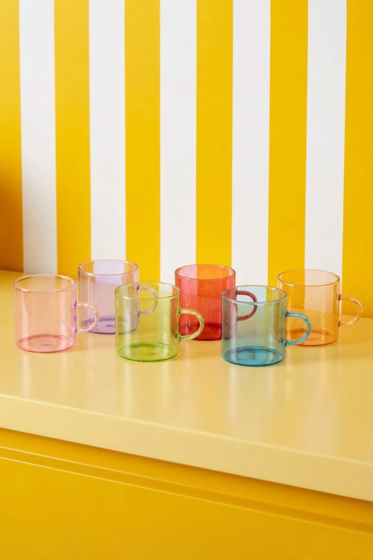 Trendyol Home 6-Piece Colored Borosilicate Glass Coffee Cup Set