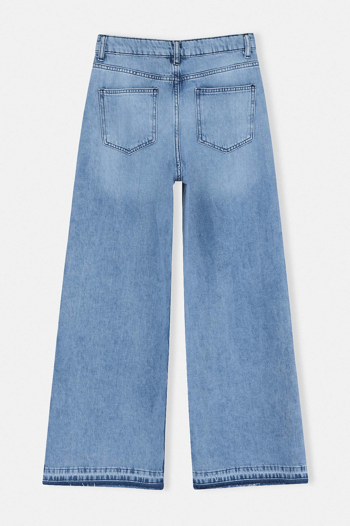 Trendyolmilla  Mavi DÖKÜMLÜ Yüksek Bel %100 Pamuk Wide Leg Jeans TWOSS26JE00229 - Görsel 7