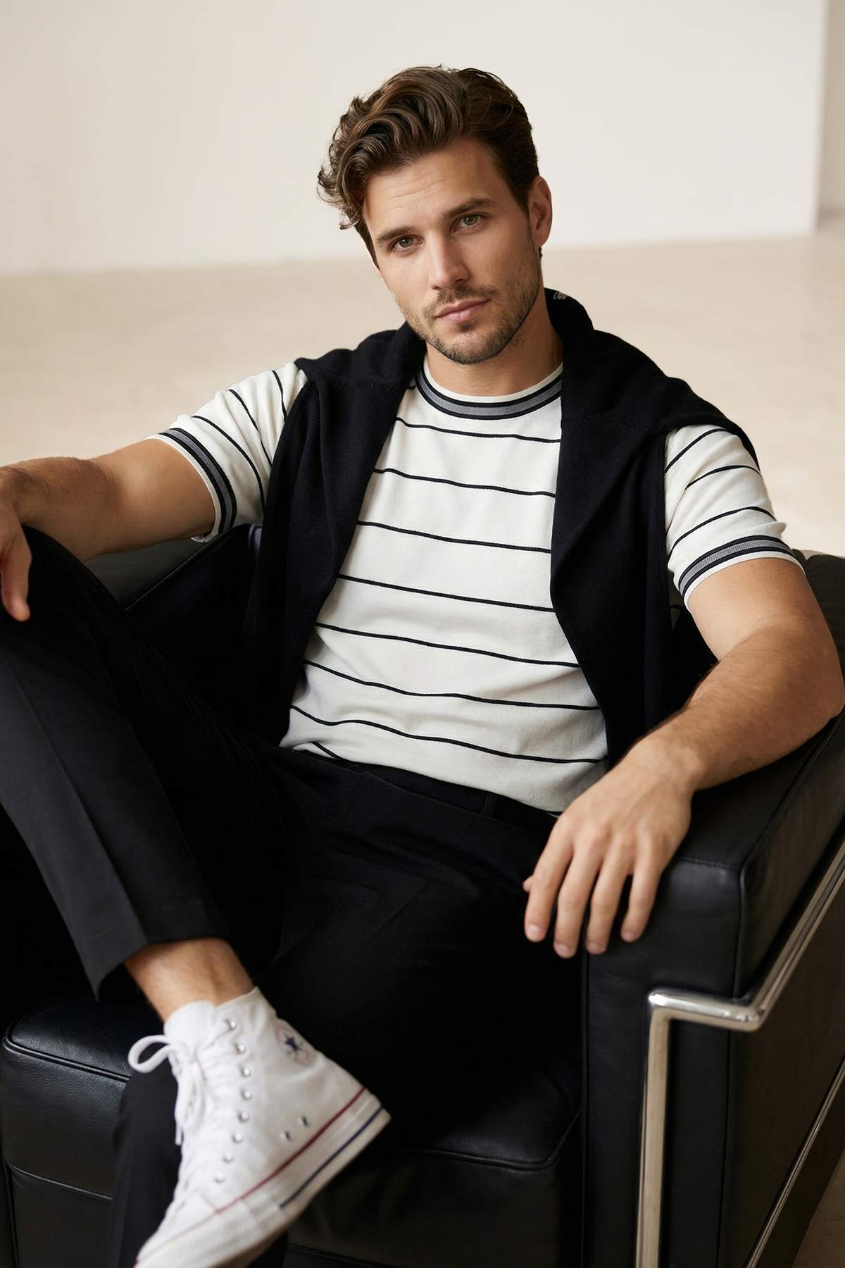 Trendyolmilla  Ekru Regular/Normal Kesim Çizgili Triko T-Shirt TMNSS26TS00021 - Görsel 2