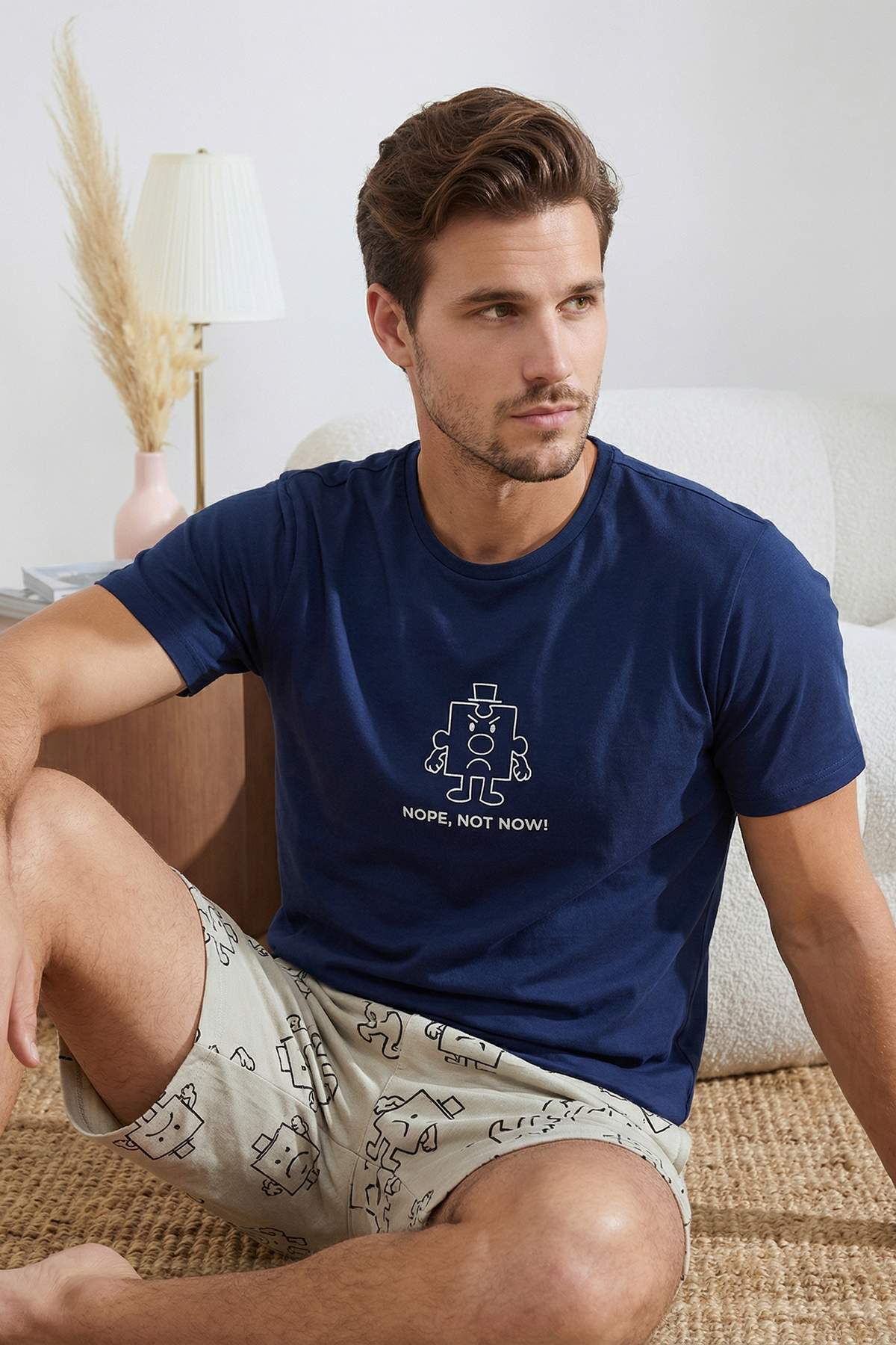Trendyolmilla Man Indigo Regular Kesim Baskılı Pamuklu Pijama Takımı TMNSS26PT00031