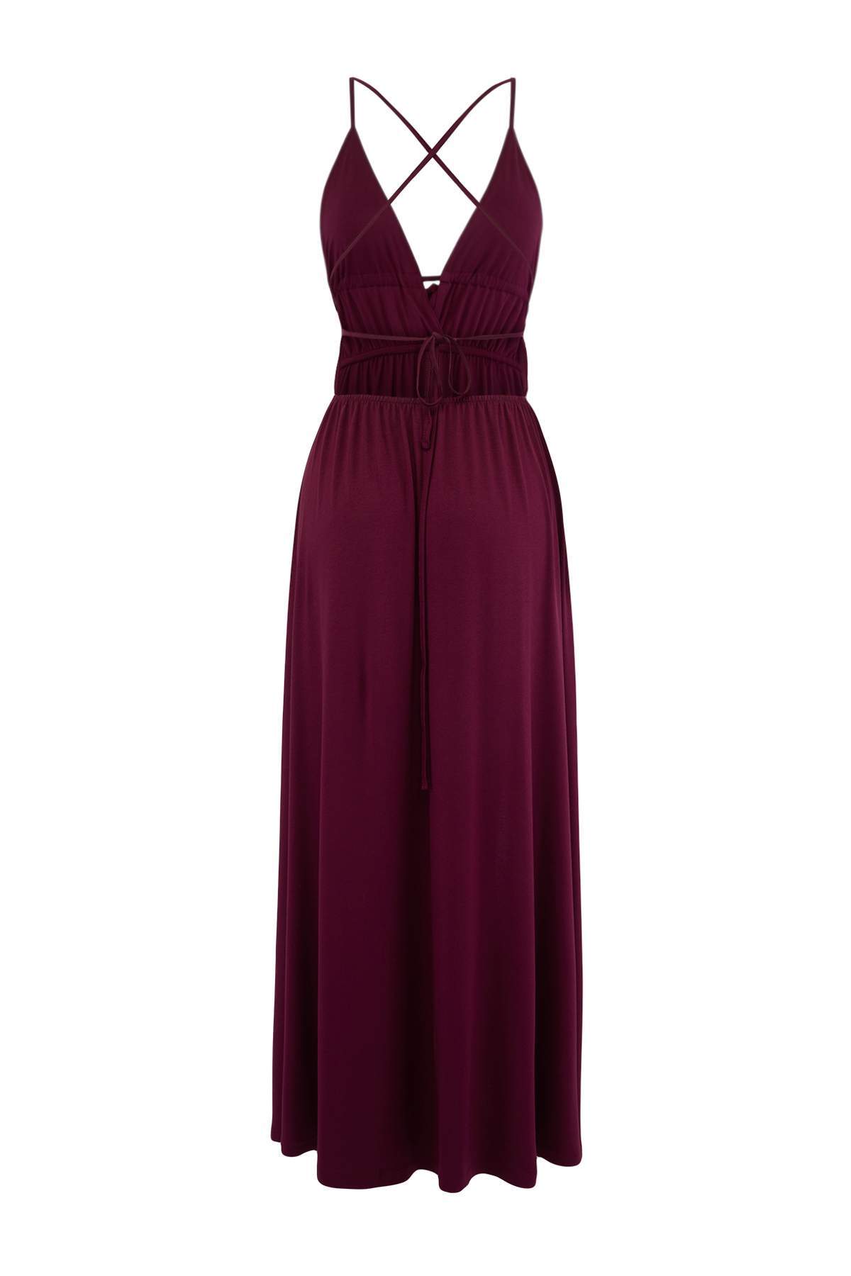 Trendyolmilla  Mürdüm Dokuma Sırt Dekolteli Maxi Plaj Elbise TBESS25EL00077 - Görsel 2