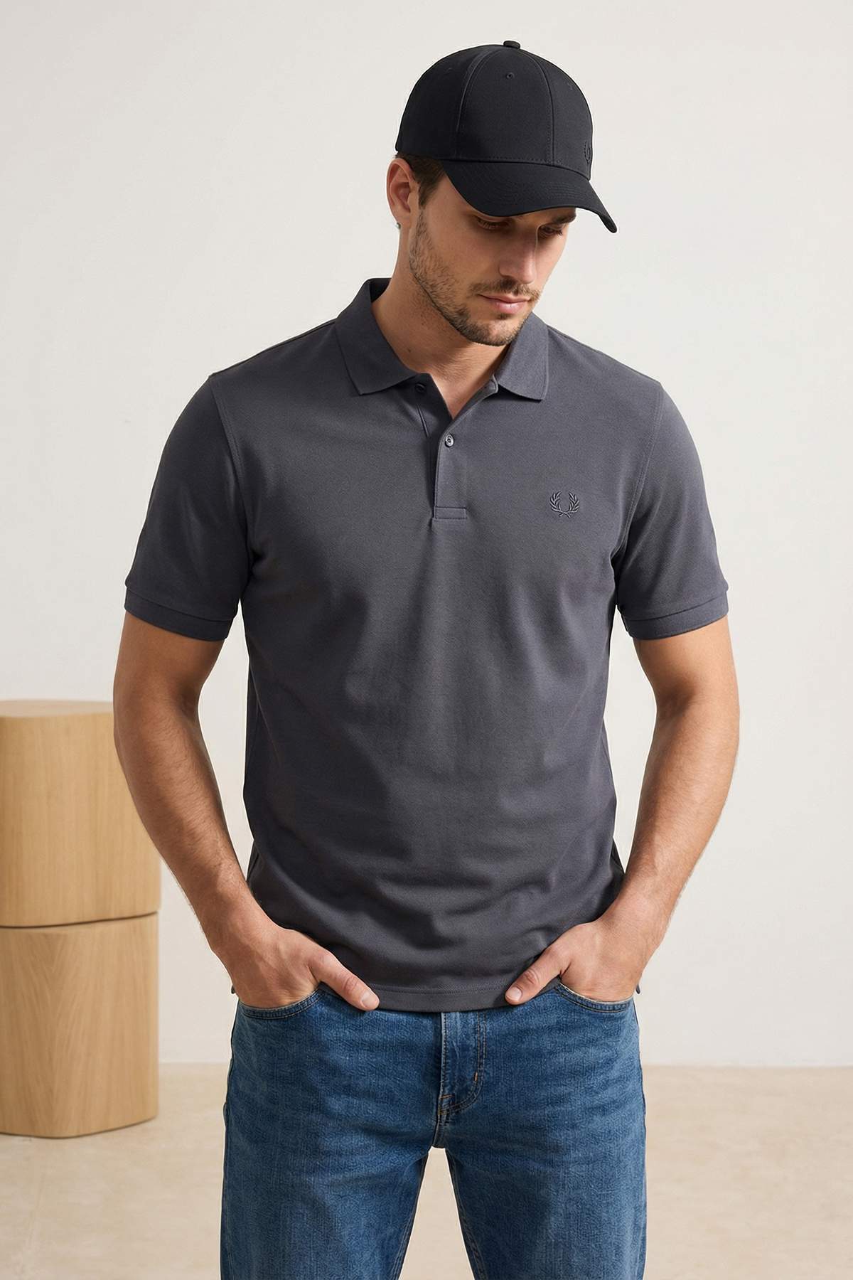Trendyolmilla Man Füme Regular/Normal Kesim Basic Esnek Nakışlı Polo Yaka T-shirt TMNSS26PO00016