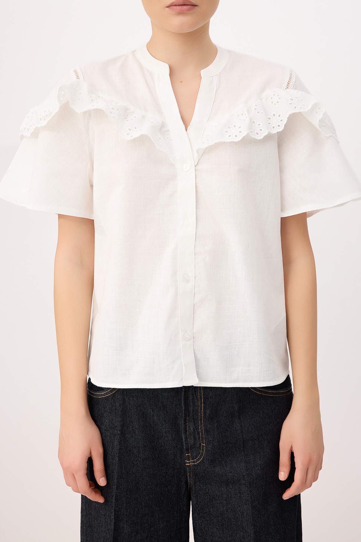 Trendyolmilla  Beyaz Dantel Garnili Pamuklu Gömlek TWOSS26GO00083 - Görsel 3