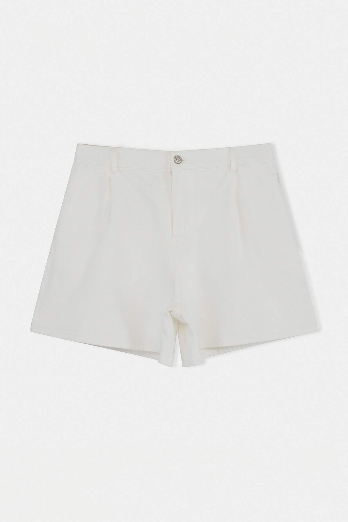 Trendyolmilla  Beyaz More Sustainable Pileli Lastikli Yüksek Bel %100 Pamuk Non-Stretch Denim Şort TBBSS26AP00012 - Görsel 4