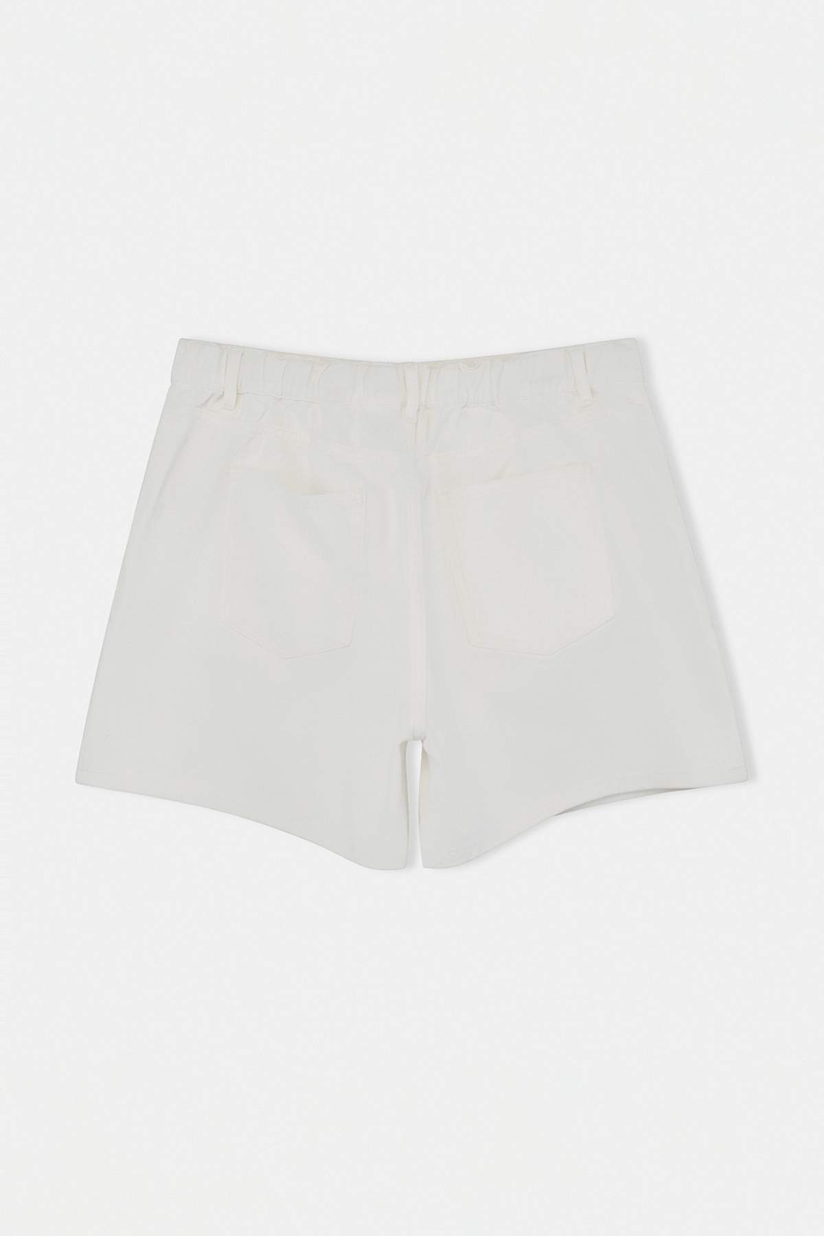 Trendyolmilla  Beyaz More Sustainable Pileli Lastikli Yüksek Bel %100 Pamuk Non-Stretch Denim Şort TBBSS26AP00012 - Görsel 6