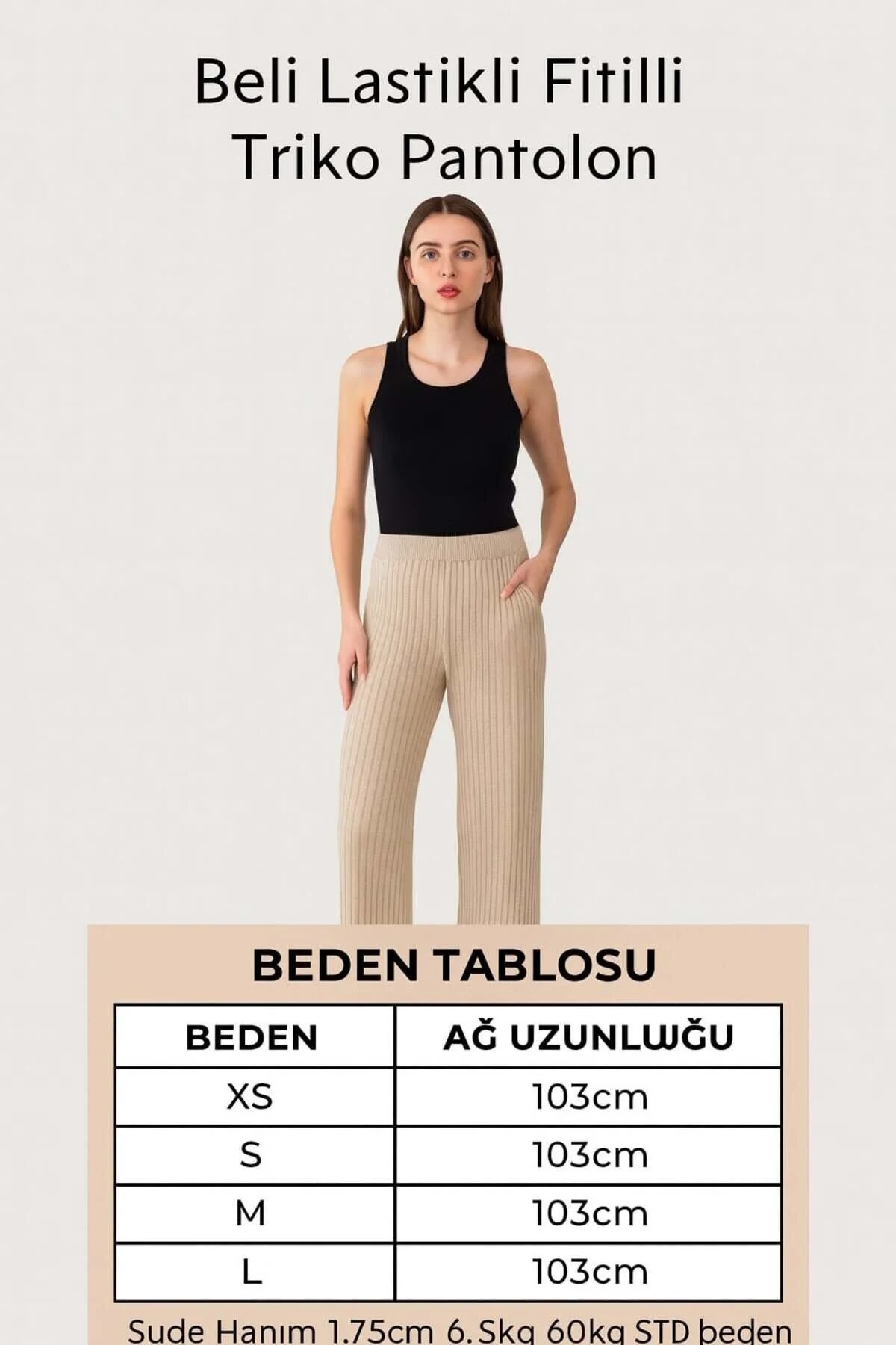 Kadın kışlık rahat kalıp bol paça comfort beli lastikli triko pantolon 2