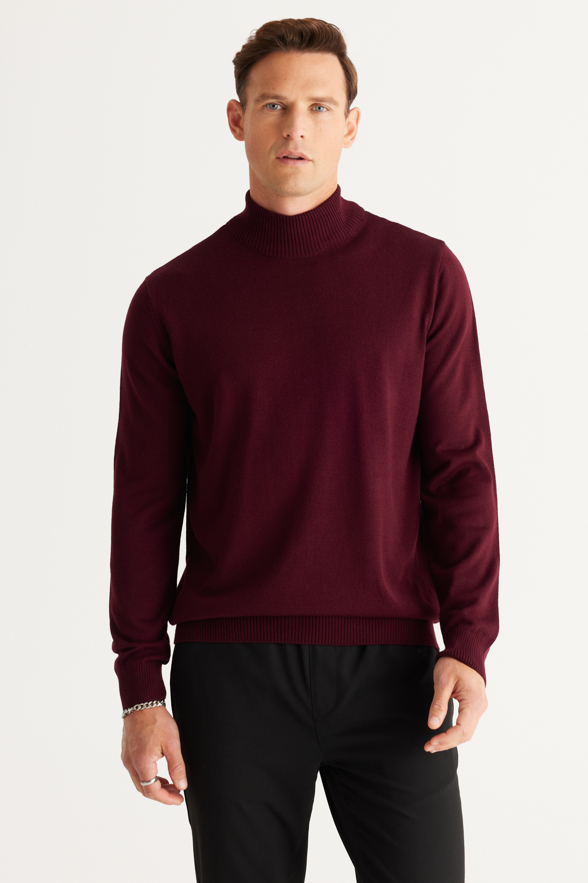 ALTINYILDIZ CLASSICS Erkek Bordo Tüylenme Yapmayan Standart Fit Normal Kesim Yarım Balıkçı Yaka Triko Kazak görsel 8
