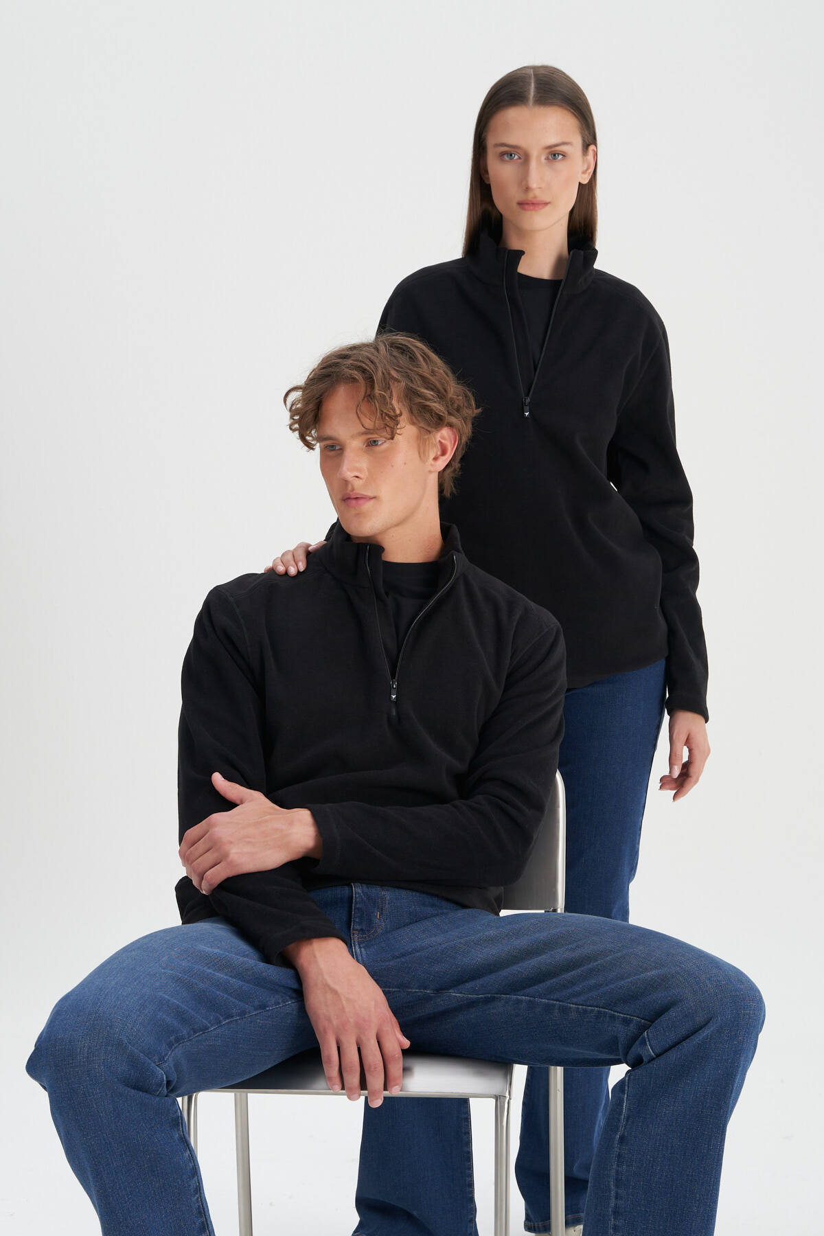 AC&Co / Altınyıldız Classics  Erkek Siyah Anti-pilling Tüylenme Yapmayan Standart Fit Dik Yaka Soğuk Geçirmez Polar Sweatshirt - Görsel 2