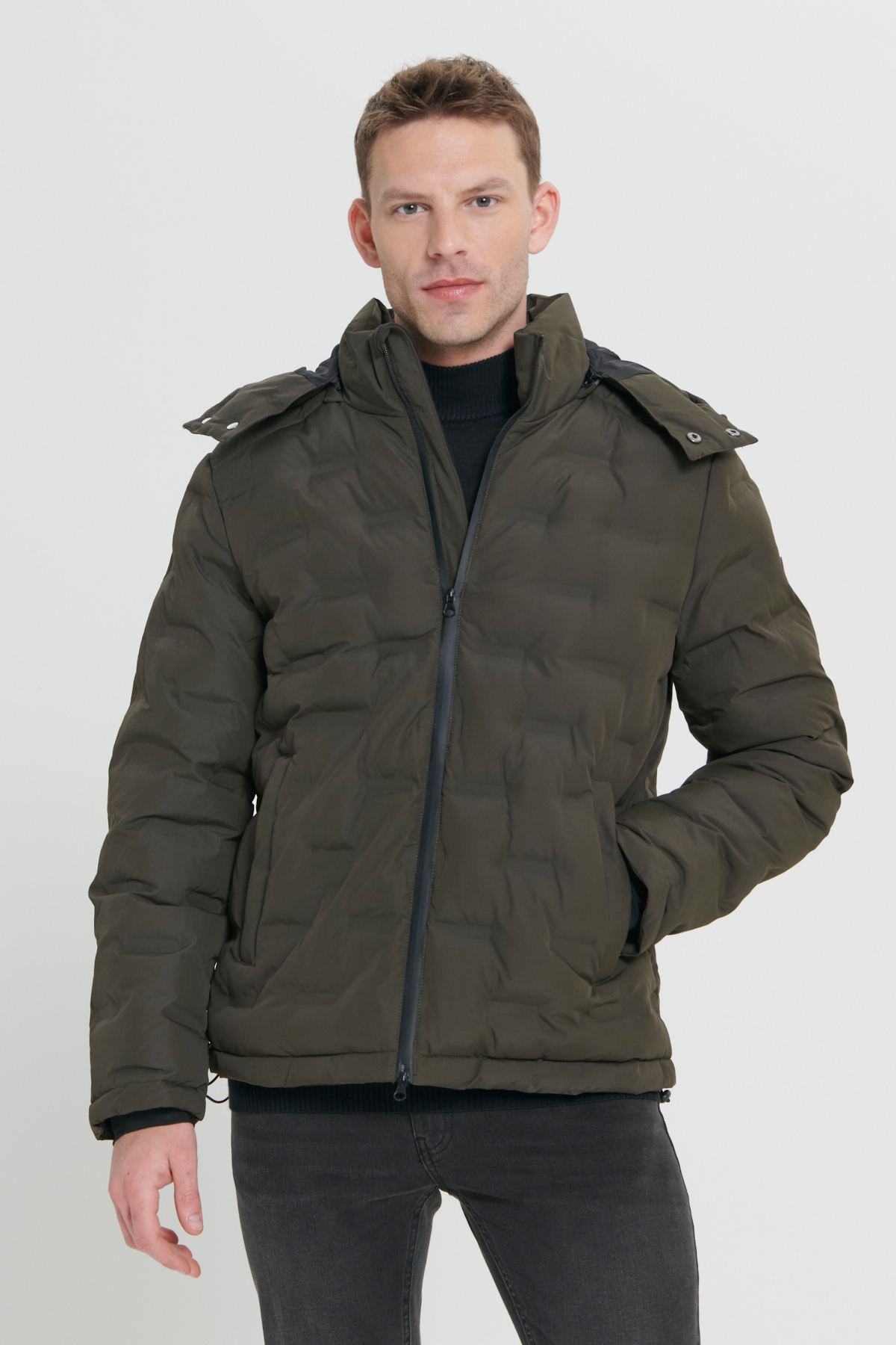 Altınyıldız Classics  Erkek Haki Rüzgar Geçirmez Termometreli Sıcak Tutan Standart Fit Normal Kesim Kapüşonlu Desenli Mont - Görsel 8