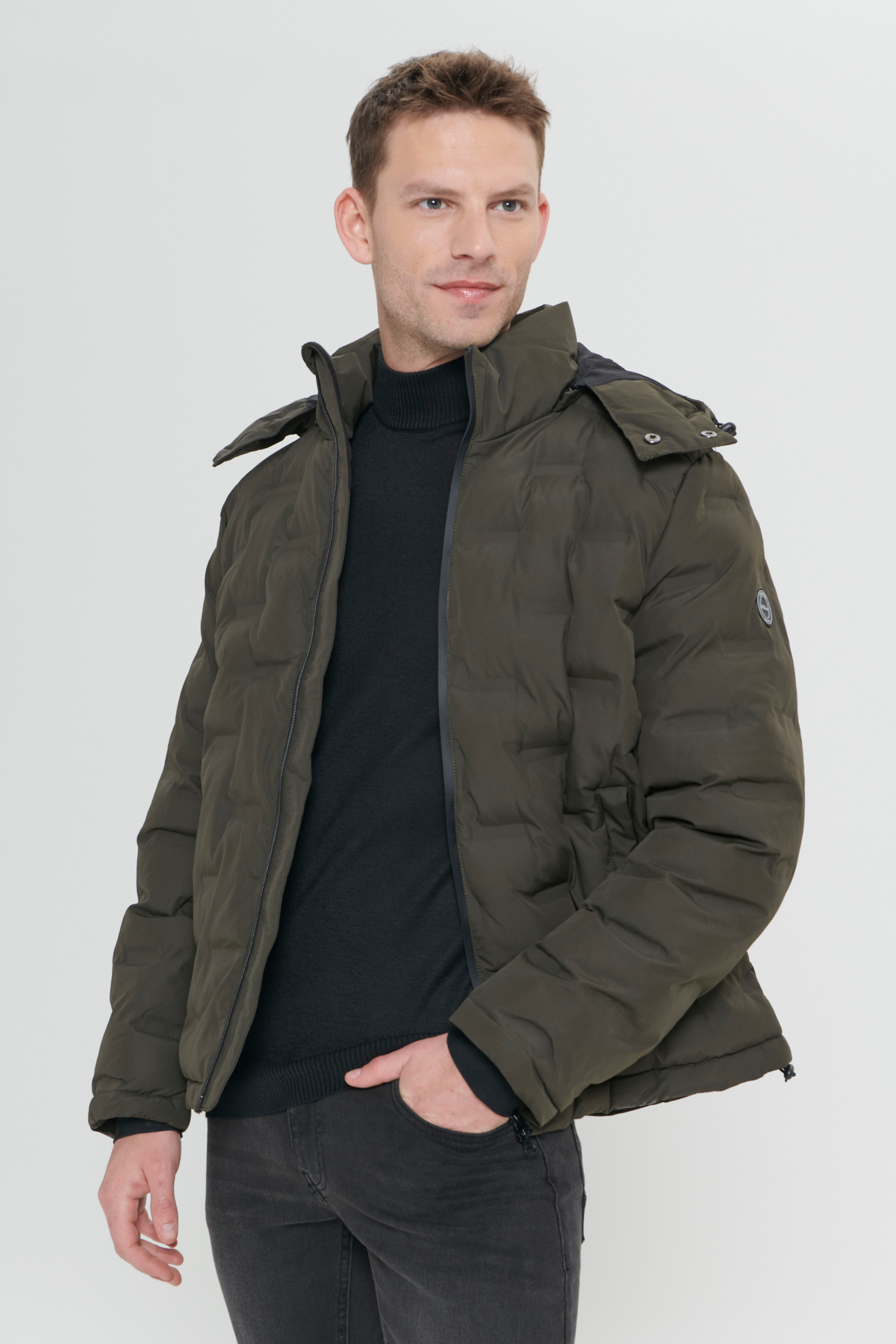 Altınyıldız Classics  Erkek Haki Rüzgar Geçirmez Termometreli Sıcak Tutan Standart Fit Normal Kesim Kapüşonlu Desenli Mont