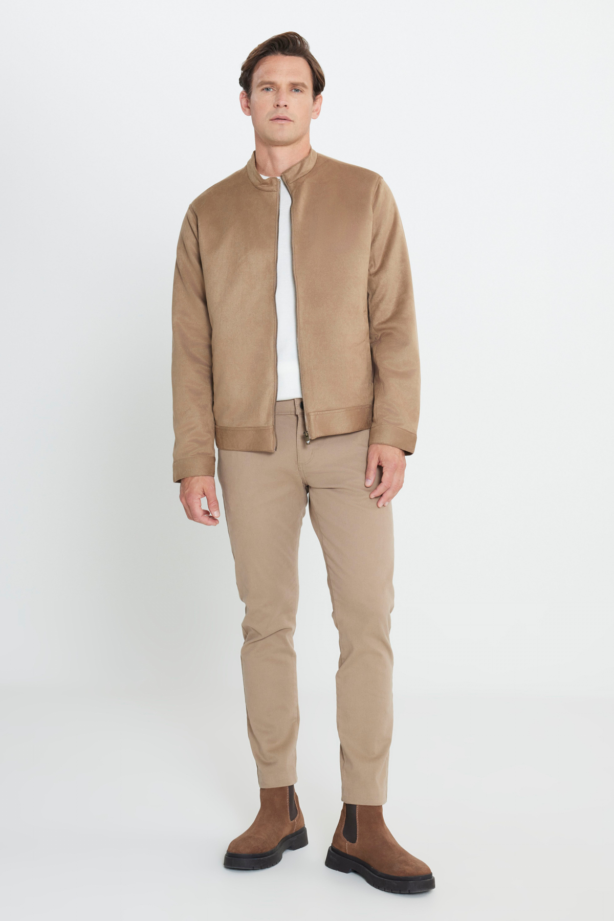 AC&Co / Altınyıldız Classics  Erkek Bej Standart Fit Normal Kesim Dik Yaka Süet Ceket Mont - Görsel 6