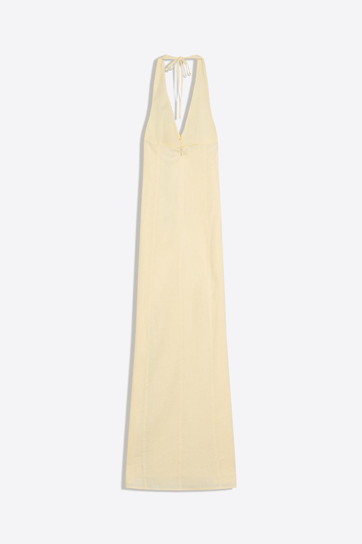 Bershka  Ketenli halter midi elbise - Görsel 7