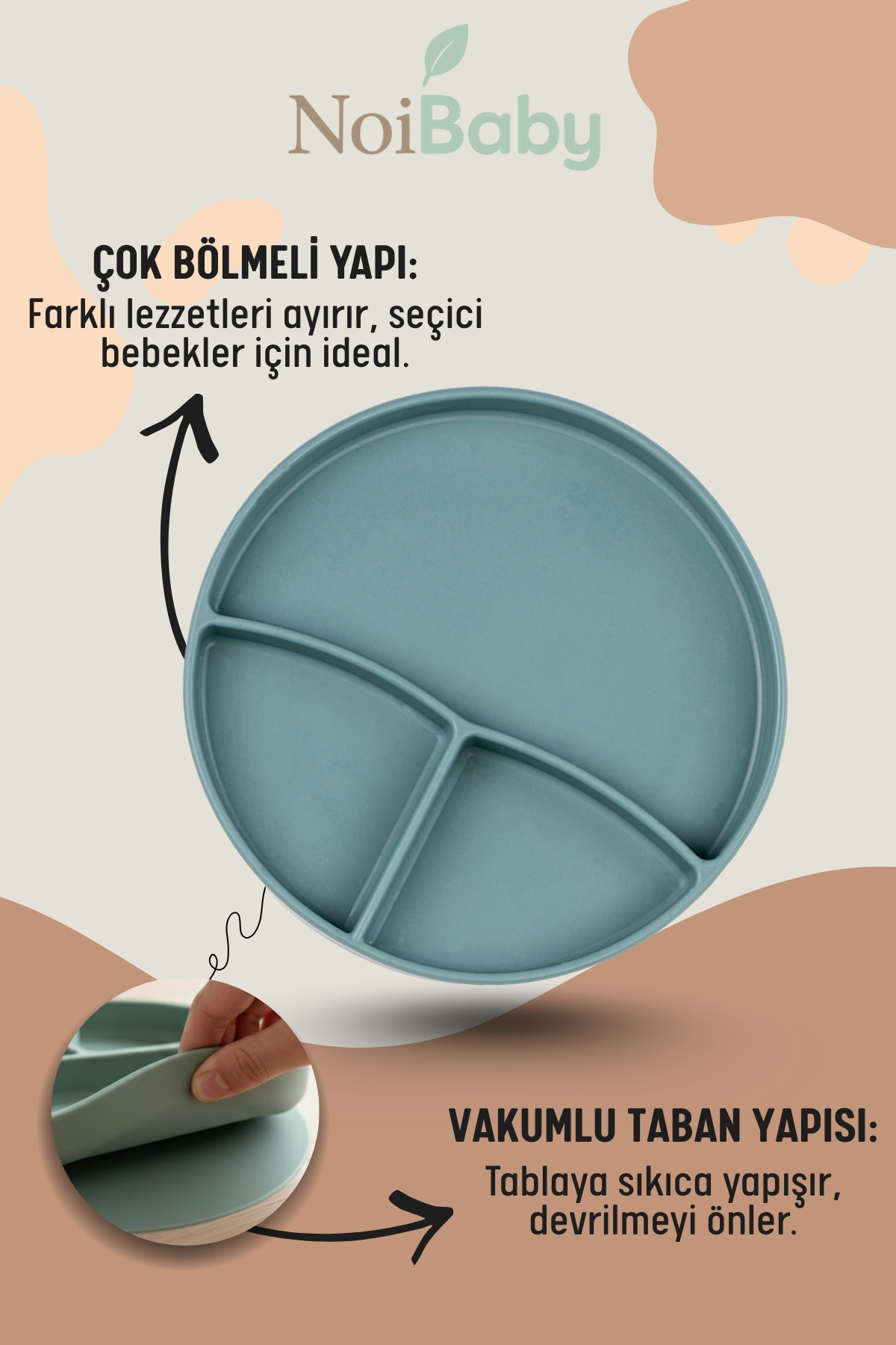 Genel Markalar Vakum Tabanlı Silikon Tabak -Diş Kaşıyıcılı Kaşık-Silikon Önlük-Bebek Beslenme Seti 3'lü Set-(Yeşil) fotoğrafı 3 (önizleme)