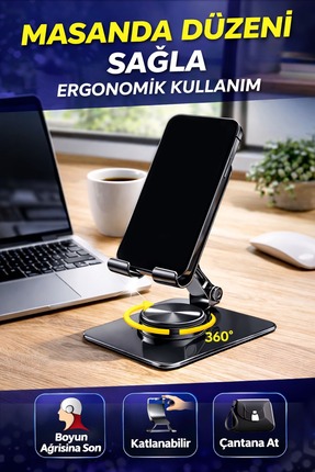 Dexmon Metal Katlanabilir Masaüstü Telefon Tutucu ve Tablet Standı 360 Derece...