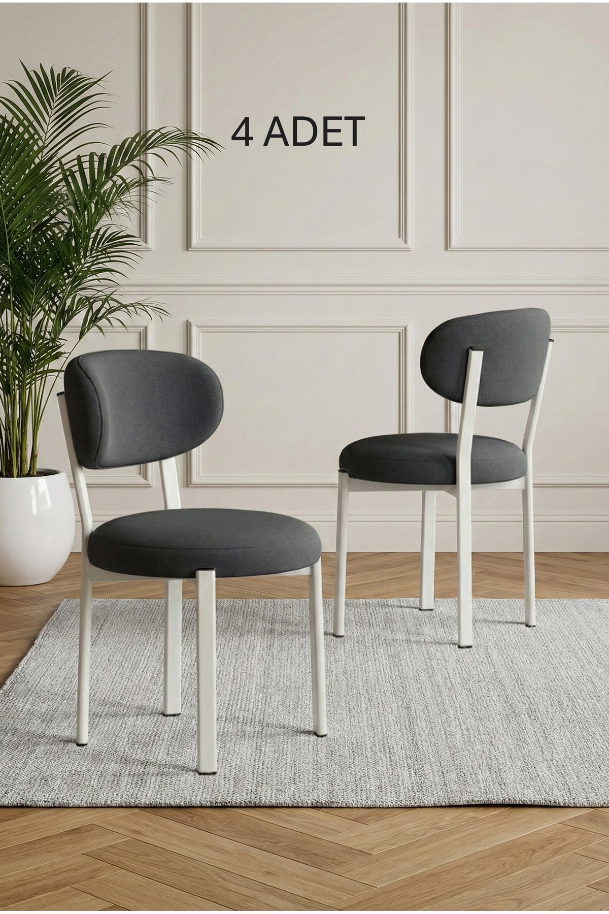 Puffy Series 4 Pcs Kitchen Lounge Chair Baby Face Fabric Wipeable Metal Skeleton dark gray