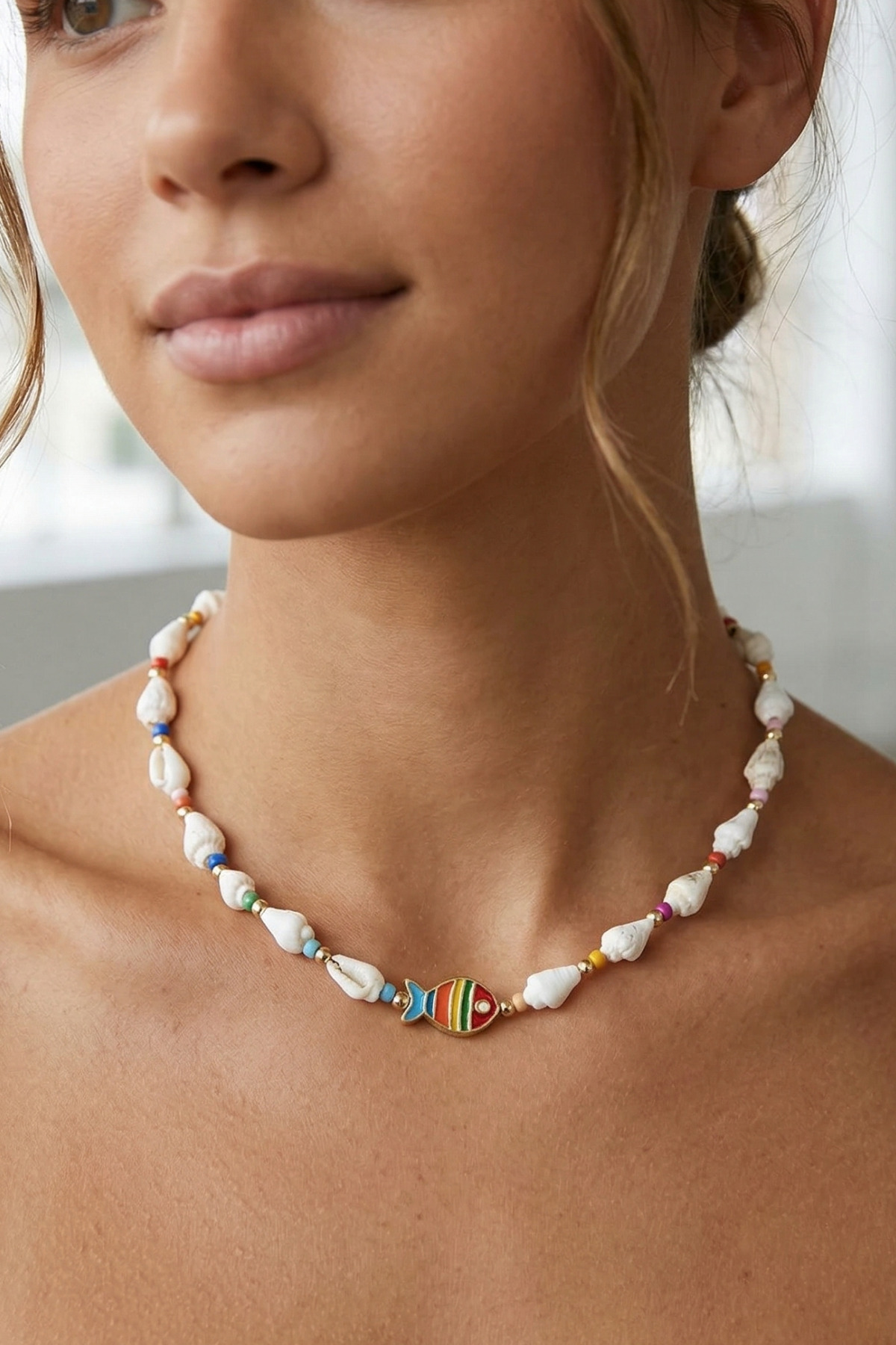 Colorful Beads Seashell Fish Necklace