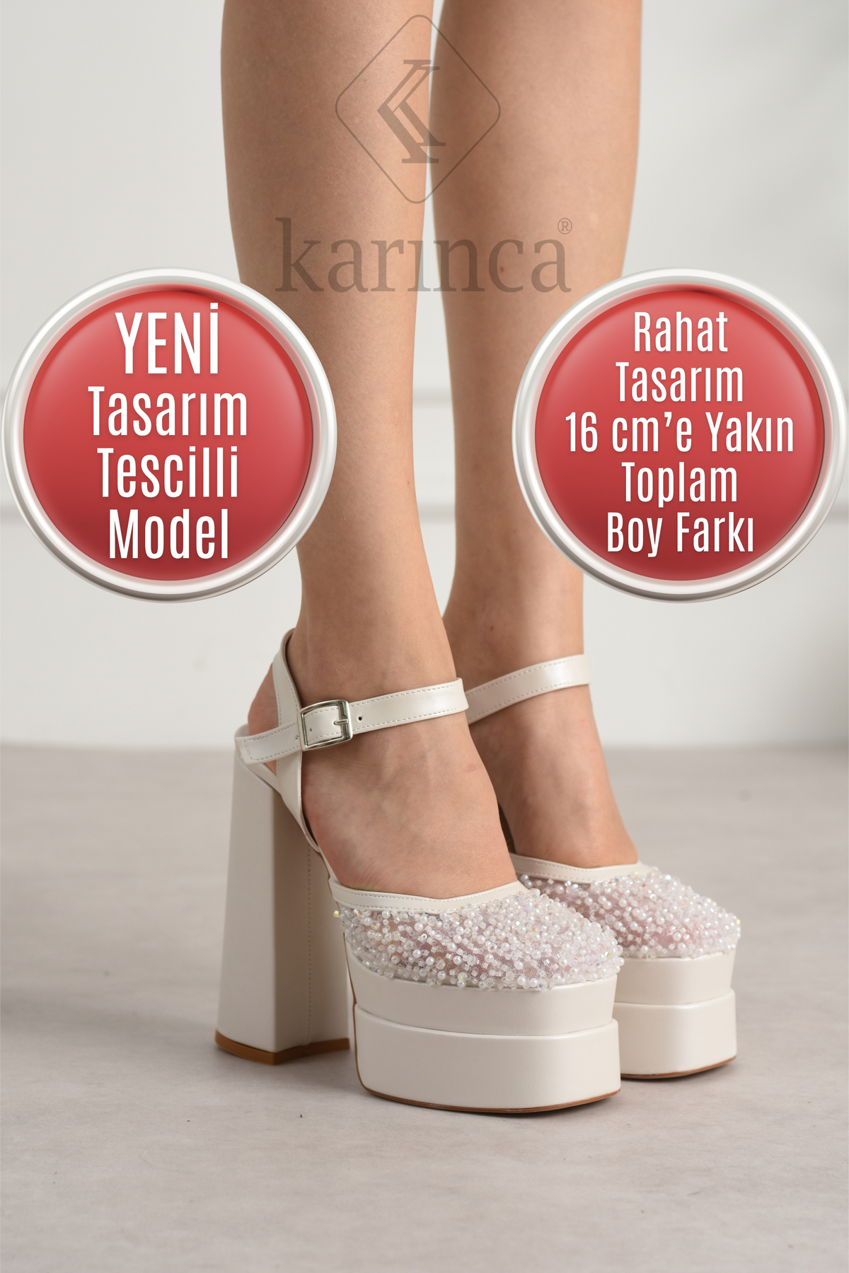 Stokholm Gelin Ayakkabısı, İncili Gelin Ayakkabısı, 16 cm