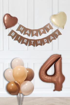PEKSHOP Retro Renkler Doğum Günü Parti Seti Çikolata Kahve Yaş Balonlu Kraft ...