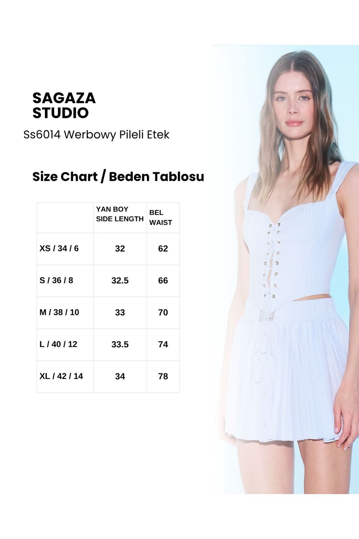 Sagaza Studio SS6014 Önden Düğmeli Pileli Etek