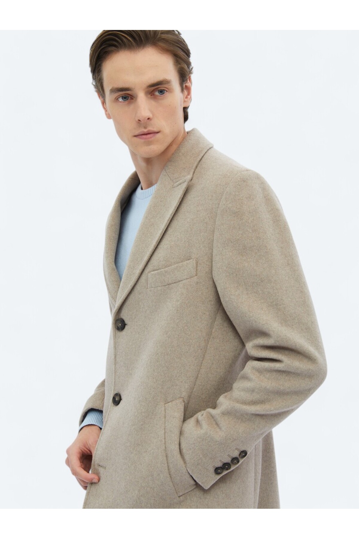 Kip  Vizon Regular Fit Kruvaze Yaka Klasik Dokuma Palto - Görsel 7