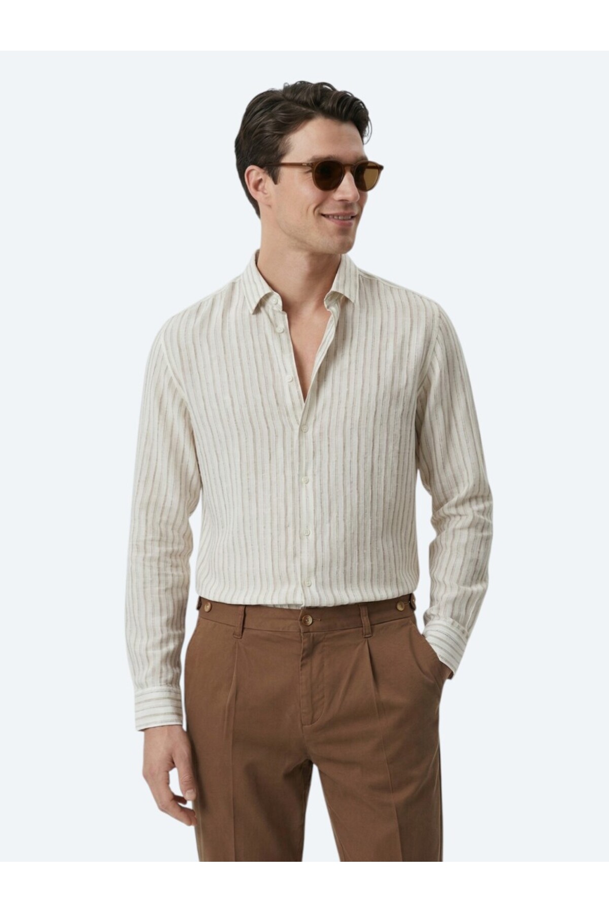 Kip  Bej Baskılı Regular Fit Dokuma Casual Gömlek