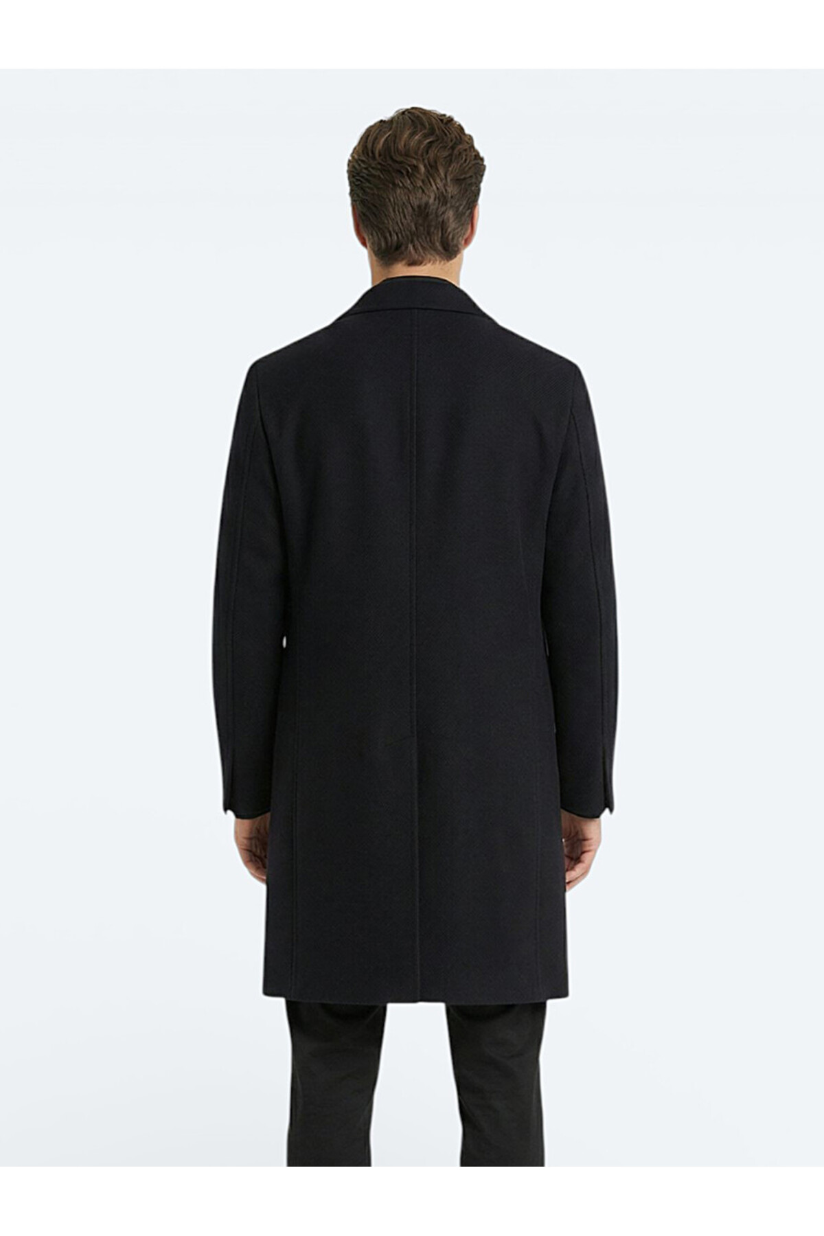 Kip  Siyah Regular Fit Kruvaze Yaka Klasik Dokuma Palto - Görsel 4
