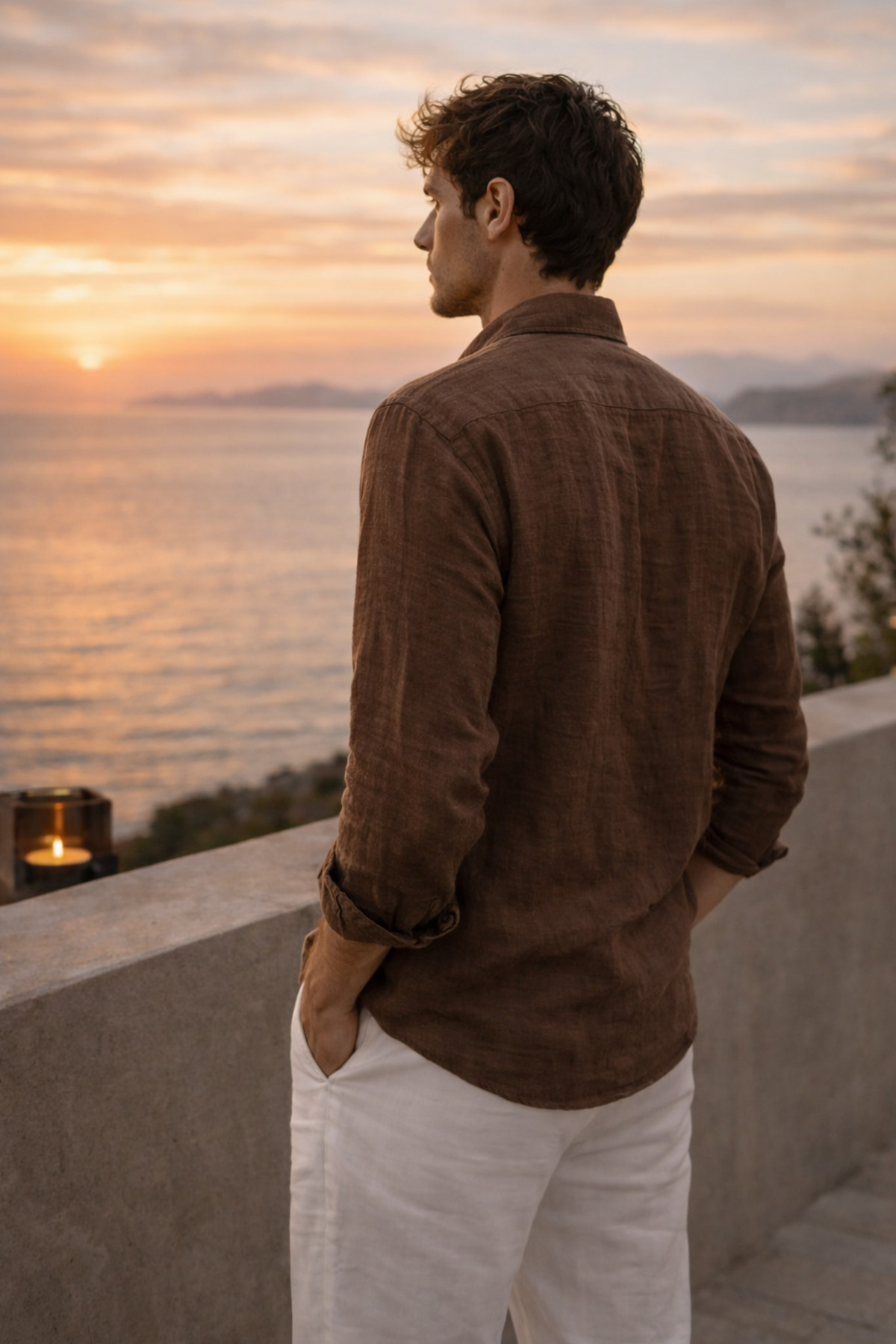 Valiberta  Nefes Alabilir Yarım Oversize Müslin Kumaş Uzun Kol Yakalı Erkek Gömlek - Kahve - Görsel 5