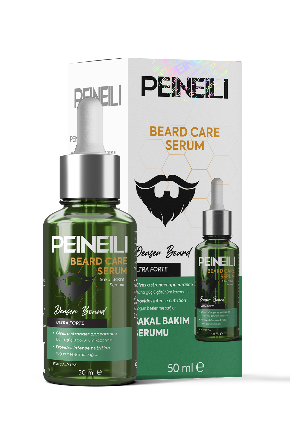 PEINEILI Sakal ve Bıyık Bakım Serumu Gürleştirici Besleyici Güçlendirici Yoğun Bakım 50 ml Beard Care Serum — Sakal Saç Serumu 50ml