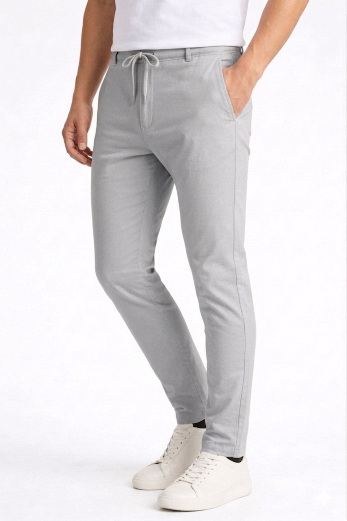 Bürke  Erkek Gri Renk Bel Lastikli Likralı Esnek Slimfit Pantolon - Görsel 4