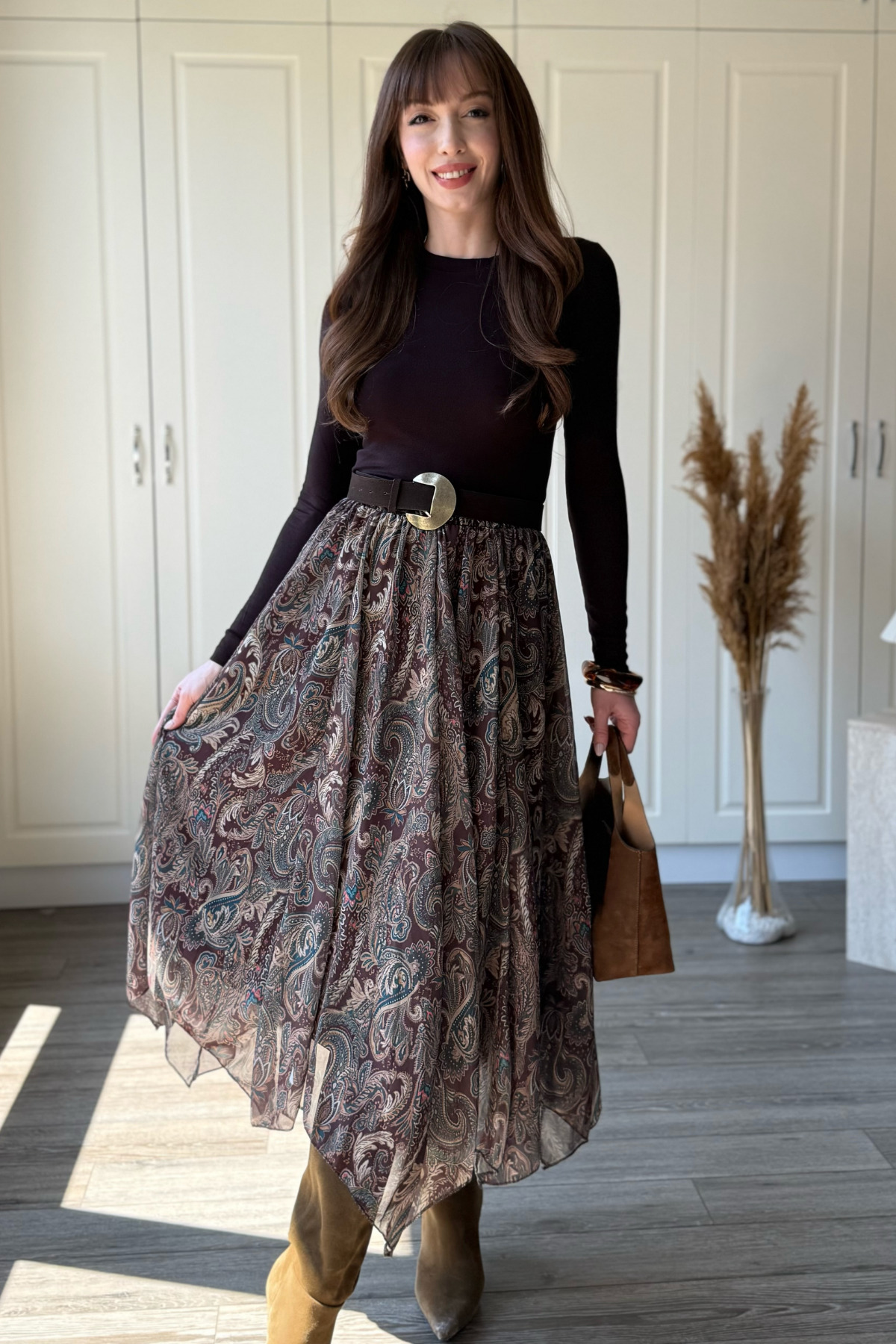 Dilay Gökoğlu Butik  Asimetrik Astarlı Şifon Midi Etek - Görsel 4