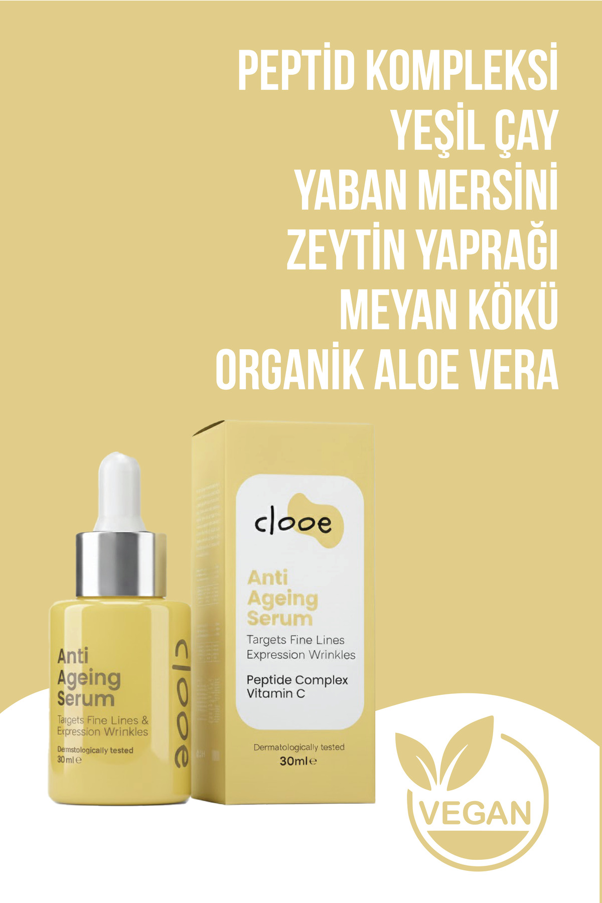 Yaşlanma Karşıtı Anti-Aging Serum 30 ml - Hyaluronik Asit & Yeşil Çay Özlü - Sıkılaştırıcı Bakım - Doğal İçerikli — STK007 — تصویر 3 از 5