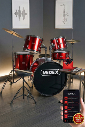 Midex Cd900x-rd 22'' yetişkin akustik Bateri Davul Seti 22b-13t-12t-16f-14s (...
