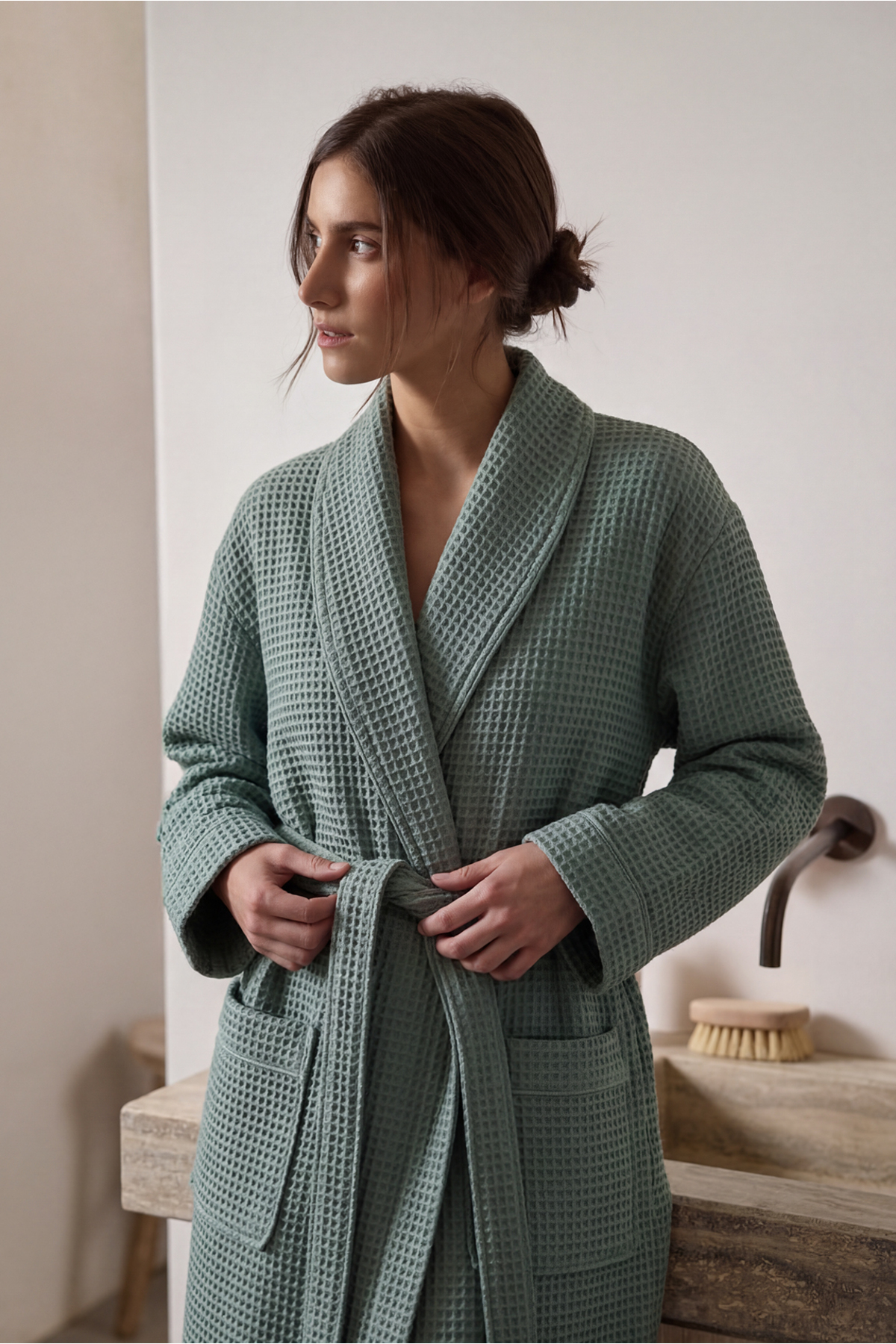 Afra Elite Series Women's Quilting Bathrobe Green, Oeko Tex Certified 100% Aegean Cotton, Woven 250 GSM