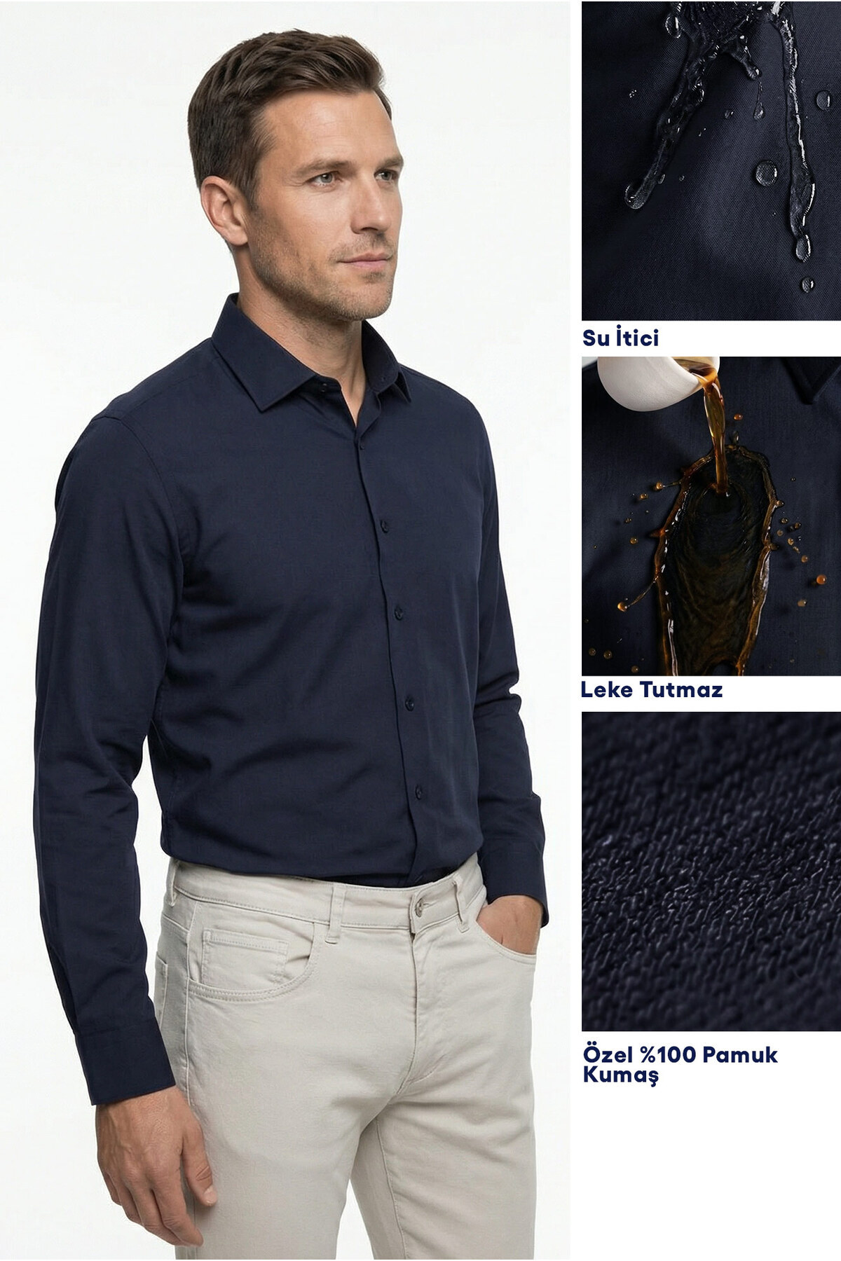 Kiğılı  Uzun Kol Slim Fit Dar Kesim Klasik Nano Care Su İtici Leke Tutmaz 4 Mevsim Pamuk Gömlek