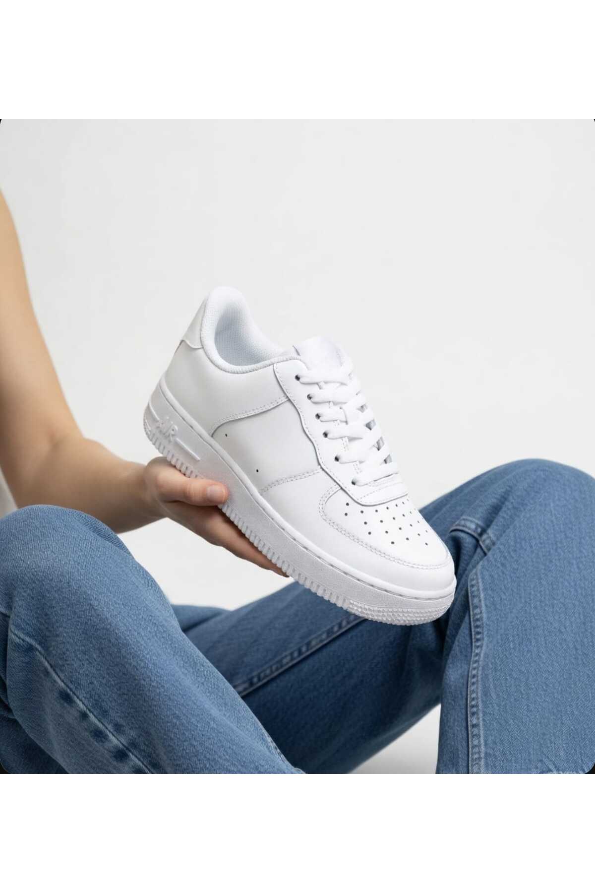 WEBORN  Kadın Günlük Kalın Taban Sneakers Bağcıklı Beyaz Rahat Model Yürüyüş Ayakkabısı - Görsel 3