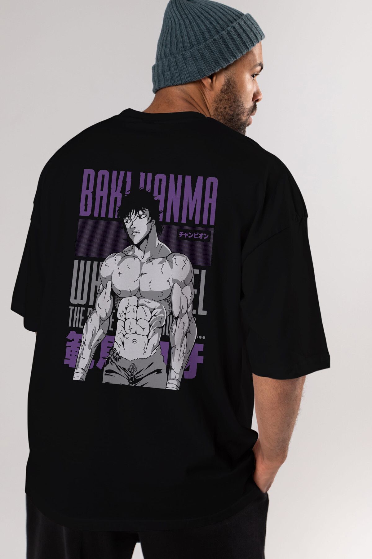 BAKI Hanma (2) Anime Back Printed Black Oversize T-shirt Men Women