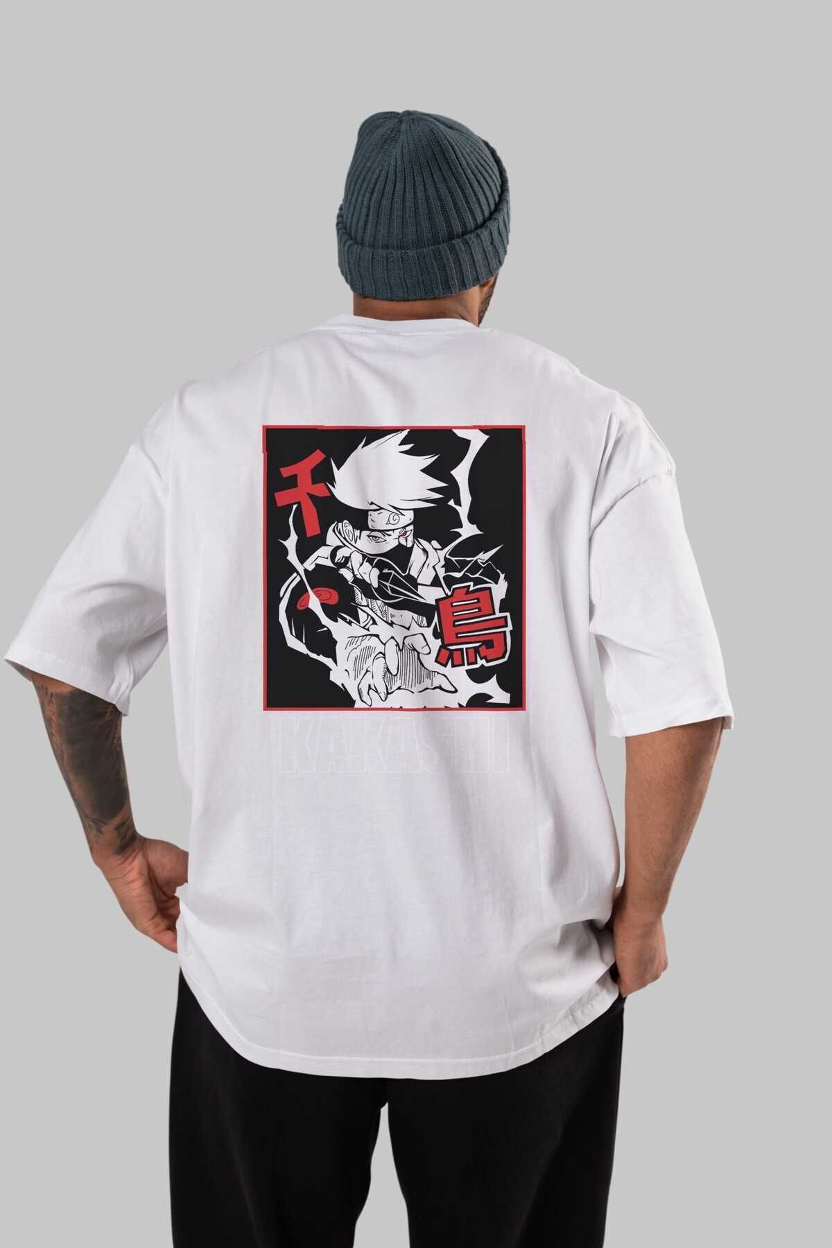 KAKASHI HATAKE NARUTO Anime Back Printed White Oversize T-shirt 100% Cotton Men Women